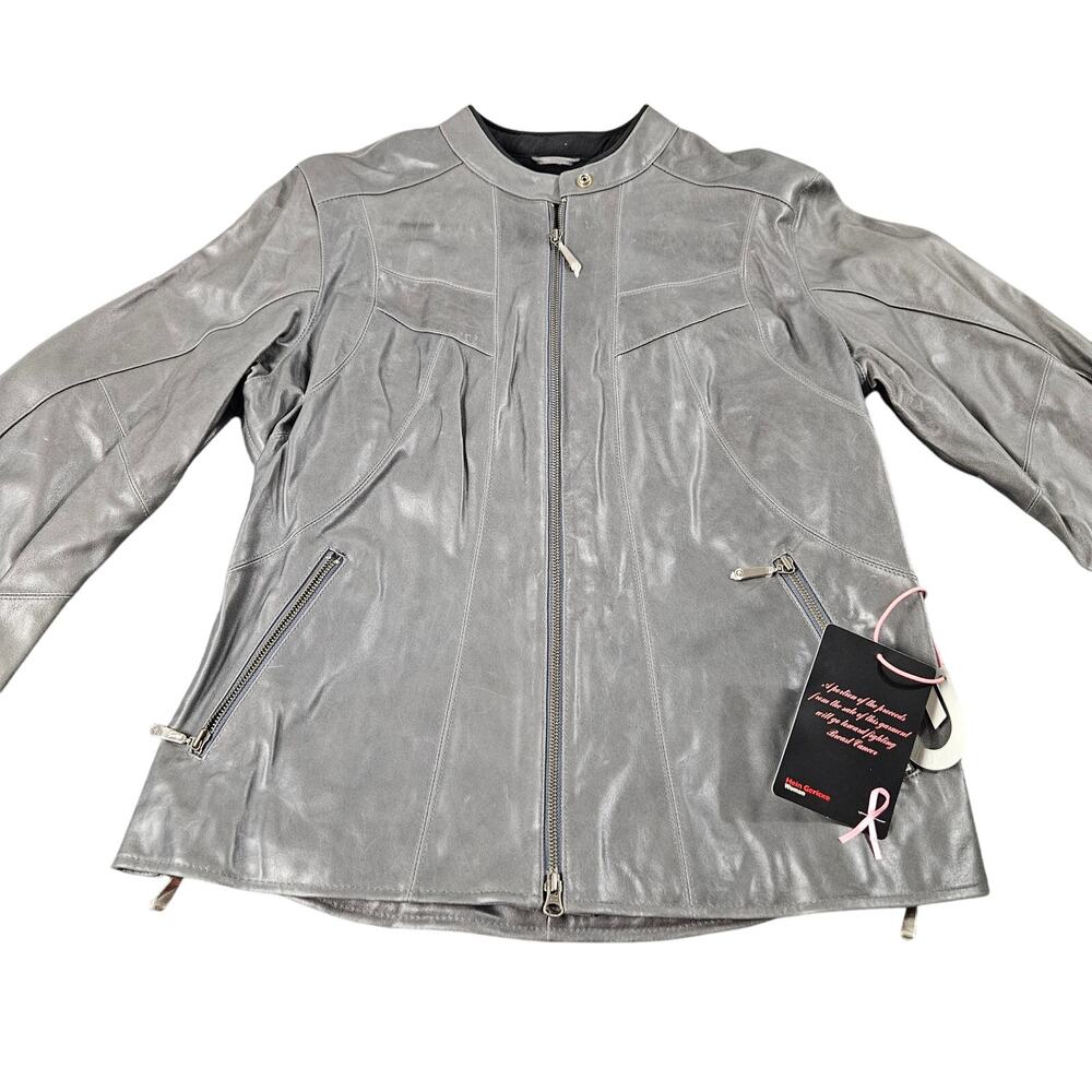 Hein Gericke‎ Leather Motorcycle Jacket Womens 14 Gray Biker Cafe Racer Riding